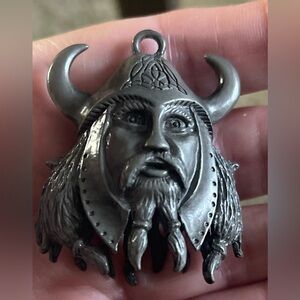 Viking Warrior Pendant Unusual Birthday Gift Men Crafted Metalwork Art Horned
